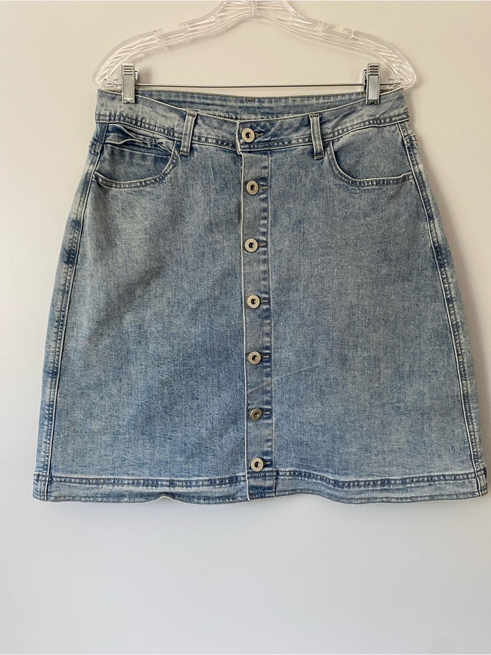 Anna-Kaci Light Wash Denim Button-Front Mini Skirt Size M